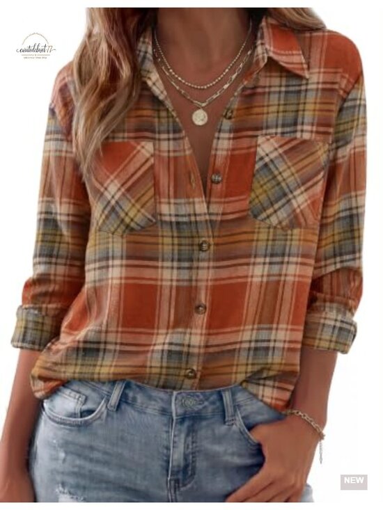 Tops - Flannel Button Down Shirt Buffalo Plaid Long Sleeve Blouse